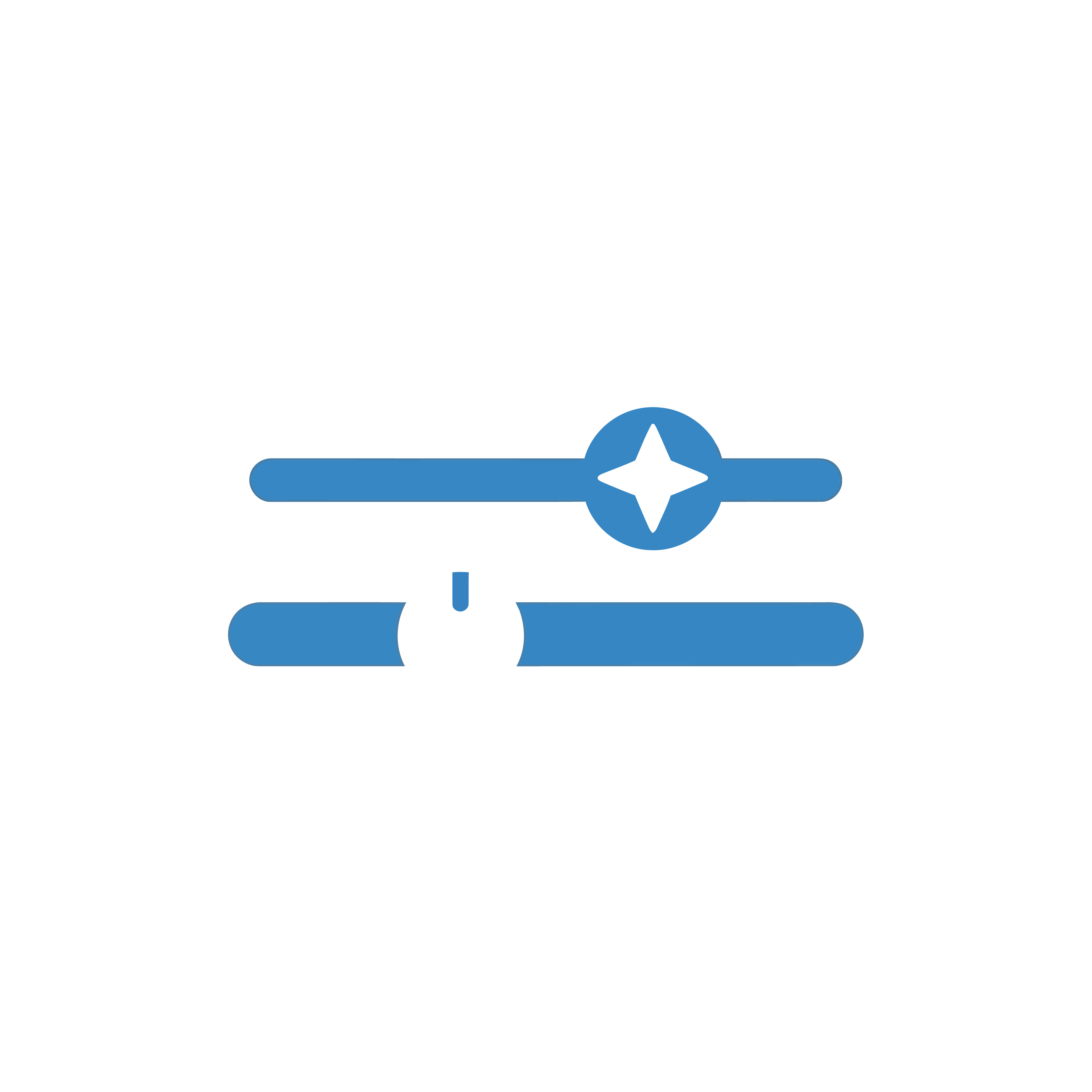 Two horizontal blue sliders with circular knobs on a white background, one knob shaped like a star.