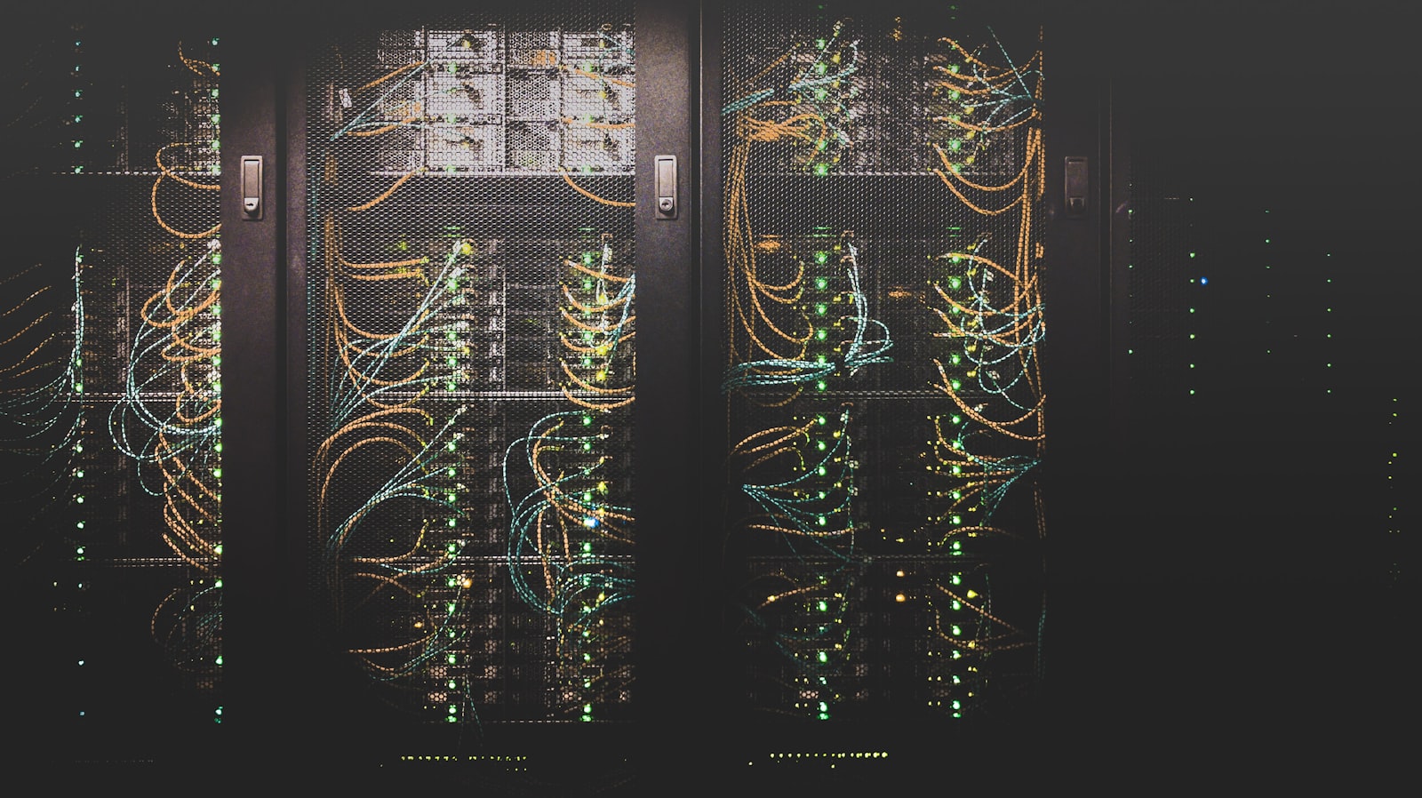 Data-center server room with dense network cabling